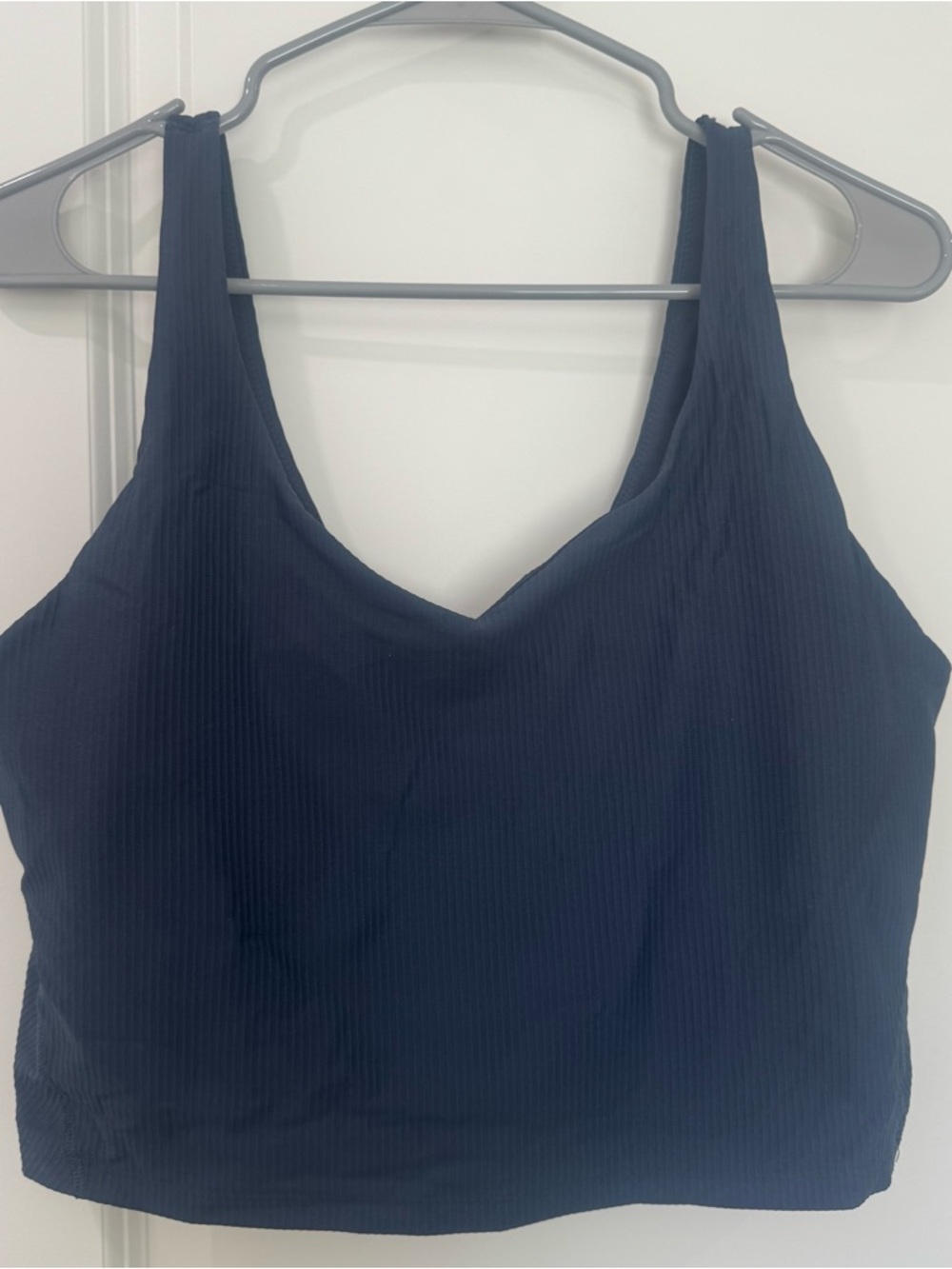 Ribbed V-Neck Sports Bra Top - Navy